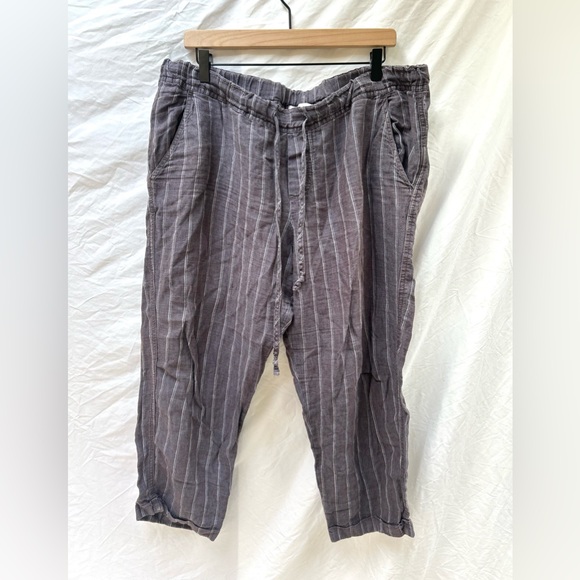 Allen Allen Womens Cropped Linen Pants Brown Cuffed Drawstring XL - Picture 1 of 9